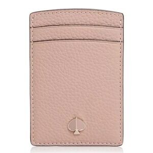 KATE SPADE NEW YORK Small‎ Slim Logo Pebbled Leather Card Case Pink